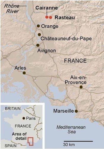 2011 CAIRANNE, Côtes du Rhône Villages, Domaine Romain Roche 2011 - Rhône France- Cairanne Map