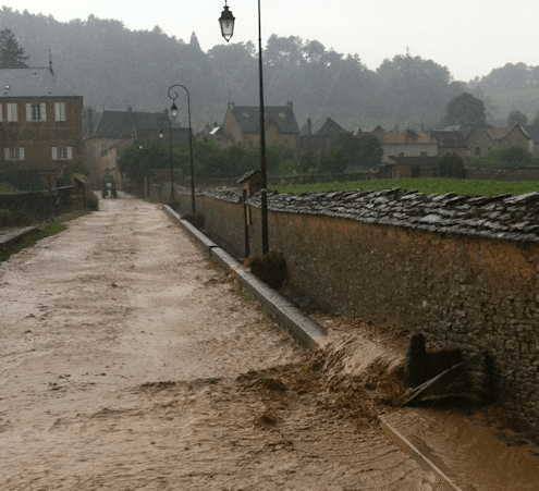 Rainwater run-off gushing though a vineyard wall - La Grele - Lea and Sandeman