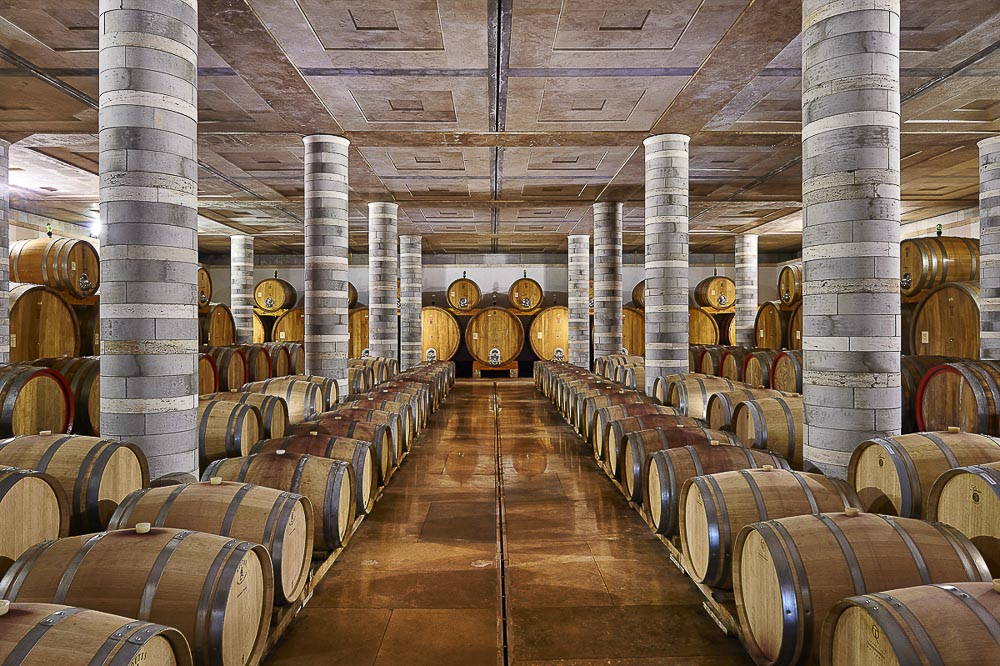 The incredible Travertine marble cellar at Cantine Dei in Montepulciano, Tuscany