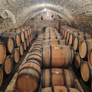 Burgundy cellar barrel